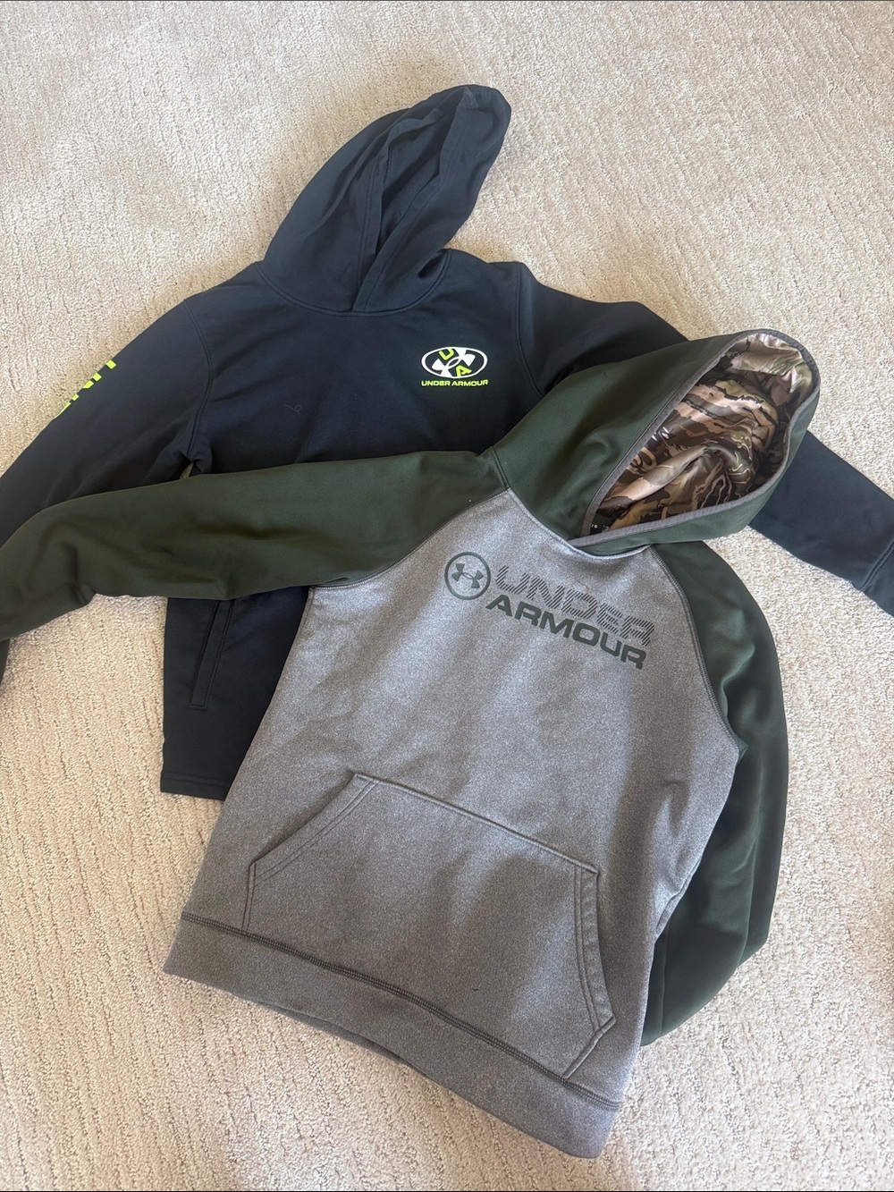 Under Armour Black & Gray Hoodie with Olive Sleeves